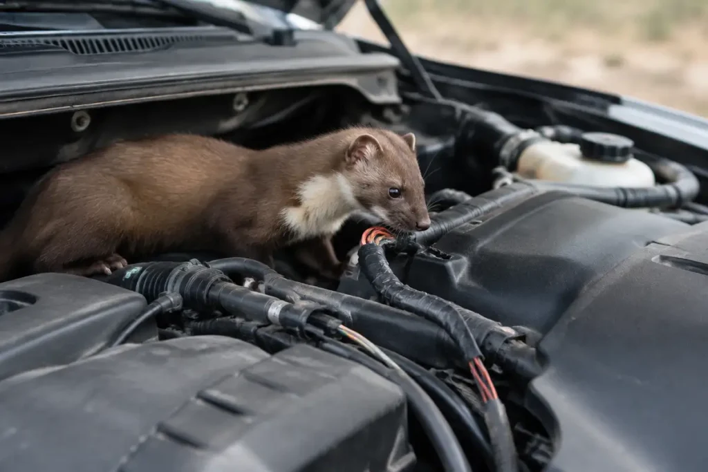 Fouines sous le capot de voiture